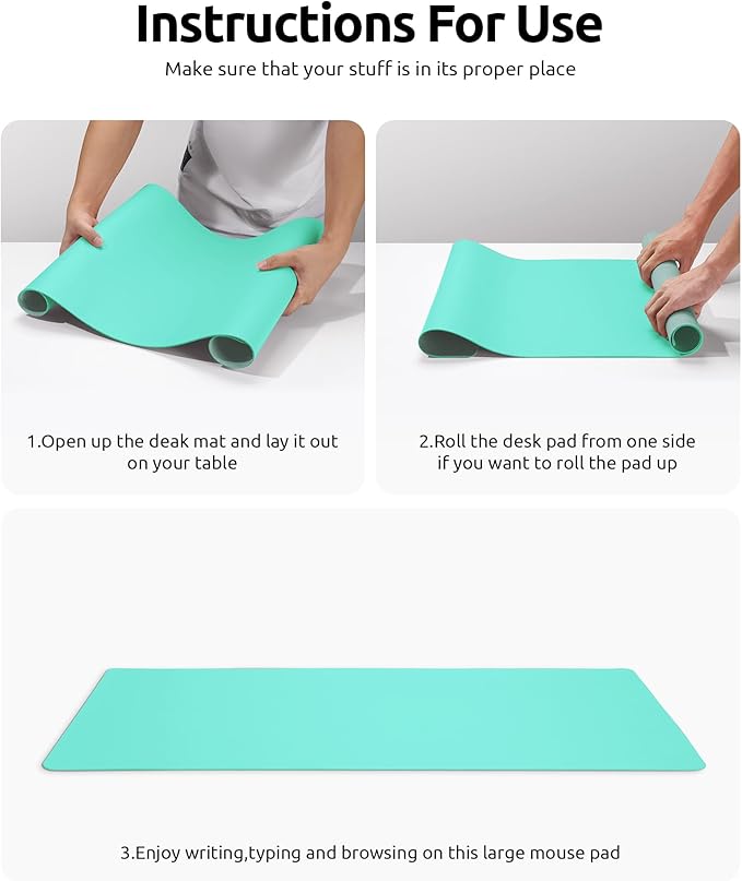 YSAGi Leather Desk Protector, Office Mat, Large Mouse Mat, Non-Slip PU Leather Blotter, Laptop Pad, Waterproof Writing Pad for Office and Home (Calamine Blue, 31.5" x 15.8")