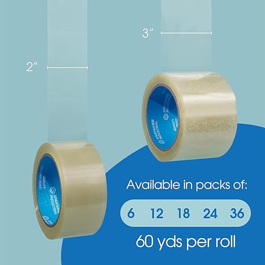 Spartan Industrial - 2" X 60 yd Clear Shipping Tape Rolls - 36 Rolls of Heavy Duty Box Tape for Moving, Packing, Shipping, Storage - 2.7 Mil