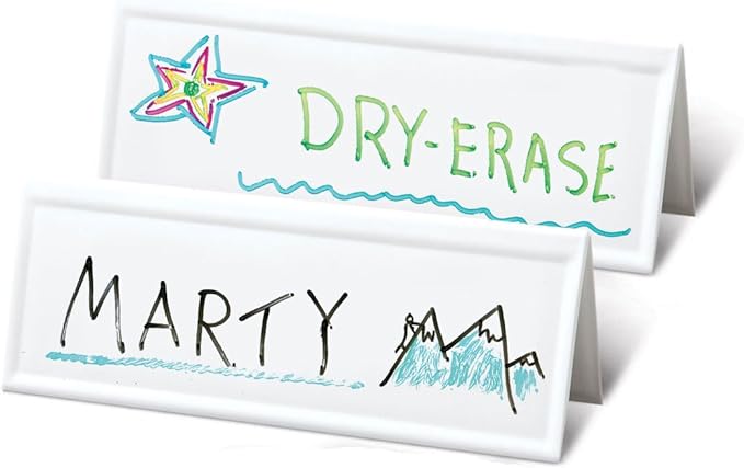 Trainers Warehouse Heavy Duty Premium Standard Size (11" x 4") Reusable Dry- Erase Name Cards | Boxed Set of 12 | Durable, Sturdy Tent Cards are Dual-Sided, Stackable and Simple to Use