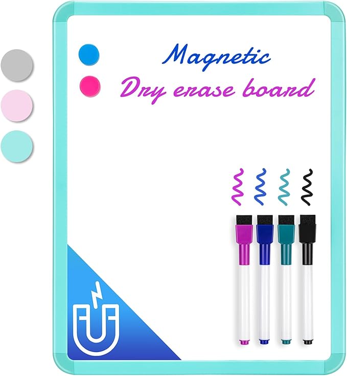 VUSIGN Small White Board Dry Erase, 14'' x 11'' Magnetic Dry Erase Board, Mini Whiteboard with Markers for Kids, Students, Fridge, Wall, Locker, Green