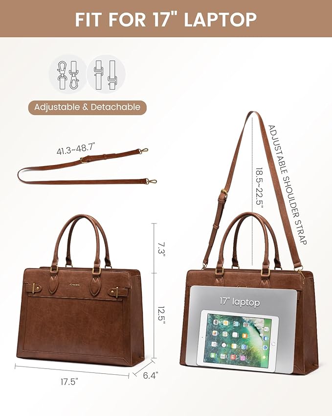 LOVEVOOK Laptop Bag for Women 17 Inch Work Tote, Business Computer Briefcase, PU Leather Tote Bag for Teacher, Office Shoulder Tote Purse