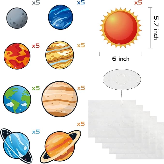 BeYumi 45Pcs Solar System Cutouts 9 Planets Galaxy Wall Decal Educational Material Removable Wall Stickers Outer Space Decor for Back to School Classroom Bulletin Board Displays Universe Theme Party