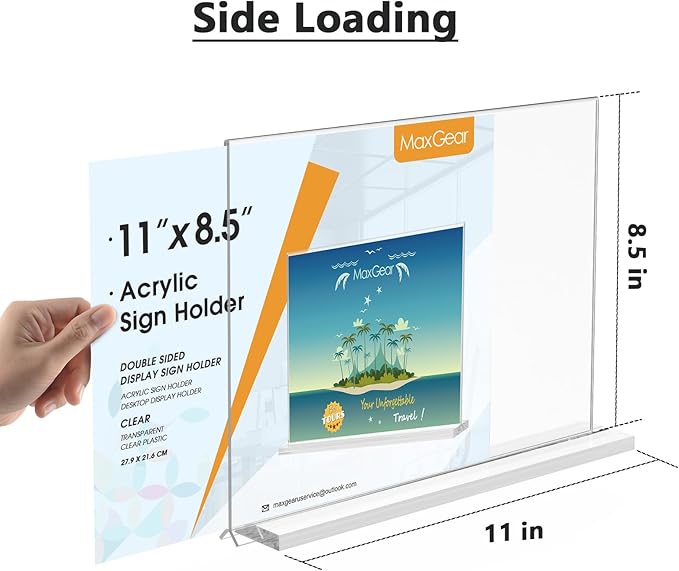 MaxGear 8.5 X 11 Acrylic Sign Holder Horizontal 2Pack, Double Sided Display Stand, Clear Table Sign Holders Flyer Menu Holders, Plastic Paper Holder Picture Frame for Office, Store, Restaurant