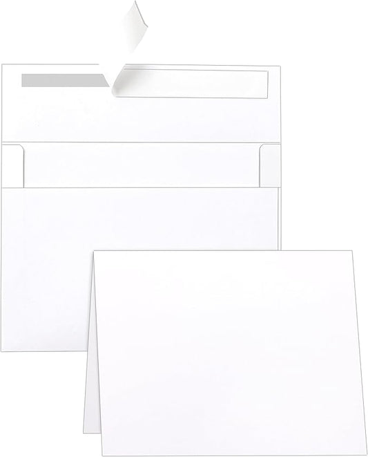 100 Packs White Blank Note Cards and Envelopes 5 x 7 Heavyweight Folded Cardstock and A7 Envelopes Self Seal for Wedding Invitations, Party, Greeting Cards, Graduations, Baby Shower