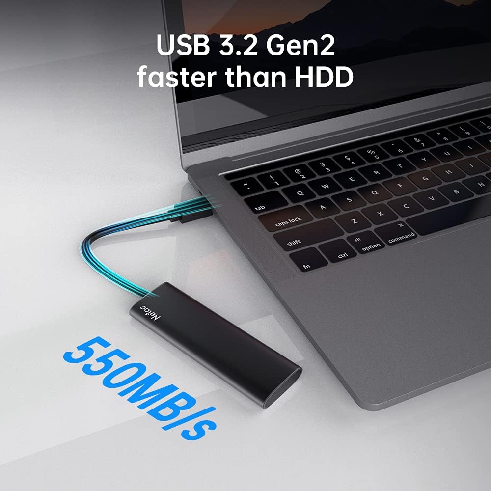 Netac 2TB Portable SSD USB 3.2 Gen 2 (10 Gbps, Type-C) External Solid State Drive Backup Slim Portable Drive for File Storage/Business Travel Essential, Rapid Read & Write Low Noise, Zslim
