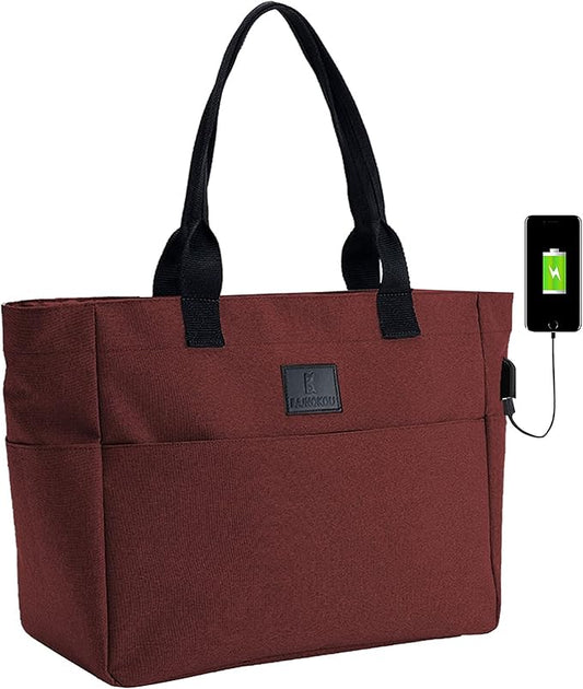 Tote Bag for Women Large Work Bags Laptop 15.6-17 Inch Handbag Purse Book Bag with Zipper for Nurse Teacher School, Red