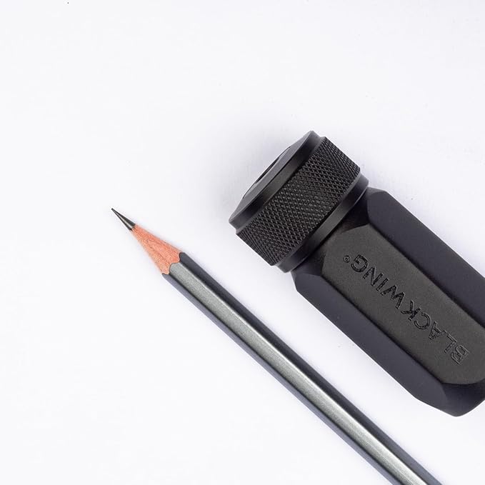 Blackwing One-Step Long Point Sharpener, German Steel Blade, Machined Aluminum, Compact Design, Black