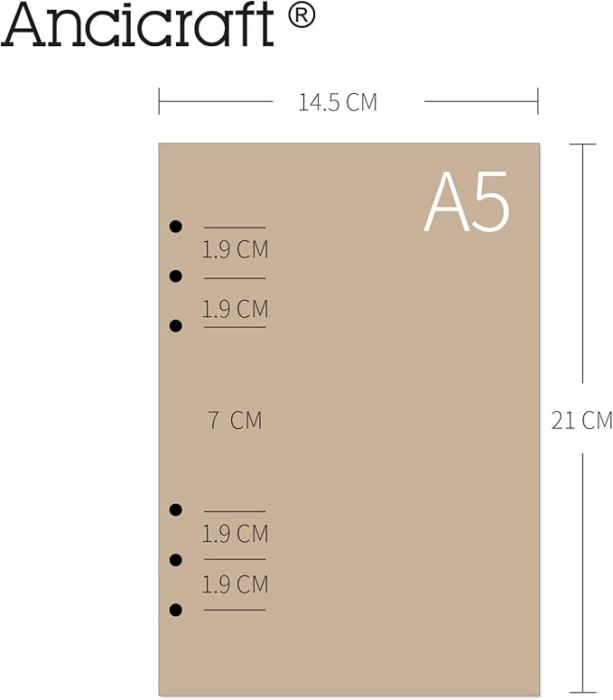 Ancicraft Refills Paper 6 Hole A5 5.7 X 8.25 Inches Lined Craft Paper for Loose Leaf Binder Notebook 100 Sheets / 200 Pages