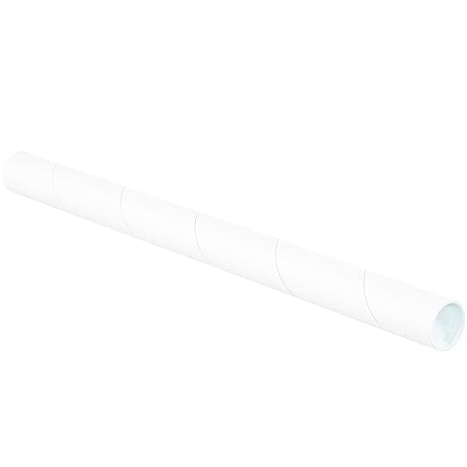 BOX USA BP1515W Mailing Tubes with Caps, 1-1/2" x 15", White (Pack of 50)