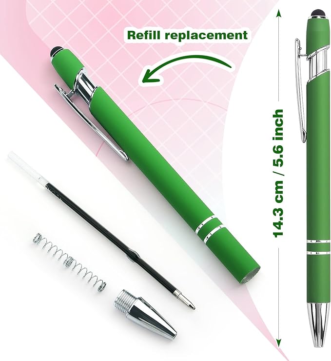 8 Pack Ballpoint Pen 2-in-1 Stylus Retractable Ballpoint Pen with Stylus tip, Metal Stylus Pen for Touch Screens, 1.0 mm Black Ink
