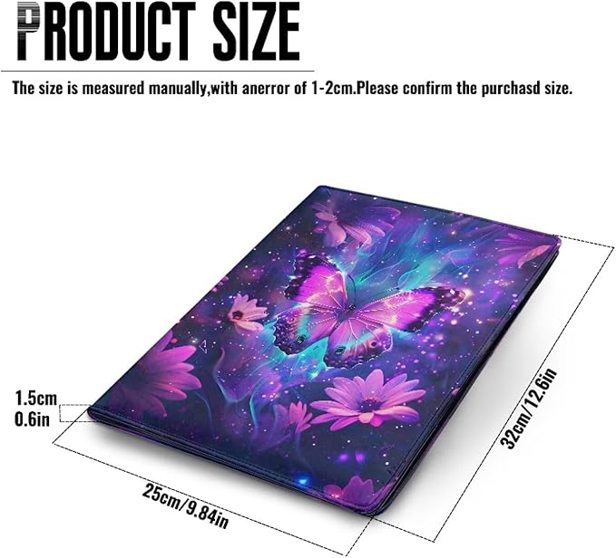 Cozeyat Purple Floral Butterfly Portfolio Binder PU Leather Padfolio Folder Business Document Organizer for Pad Notebook Resume for Women Girls Ladies