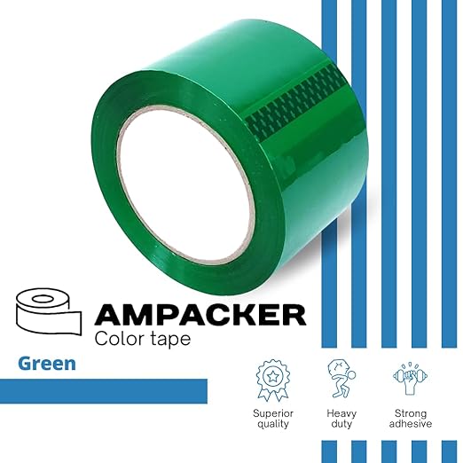 Heavy Duty Packaging Color Tape for Shipping,Packing and Moving 3" Wide x 2.0 Mil Thick -110 Yrd Roll -Acrylic Adhesive Tape for Box Sealing. (1 Roll, Green, 3" Wide x 110 yds)