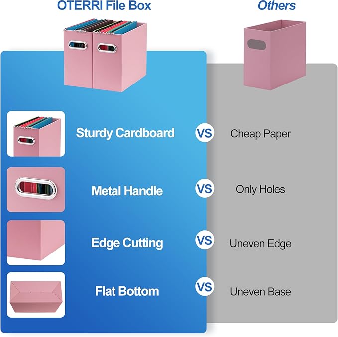 Oterri Collapsible Storage - Pink, 8 Packs - Hanging File Box for Letter Size, Portable with Handle