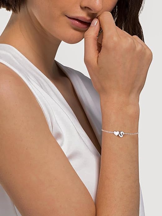 Silvora 925 Sterling Silver Dainty Initial Bracelet with Heart - 6.3" + 2" Adjustable Personalized 26 Letter Bracelet Jewelry Heart Bracelet for Women