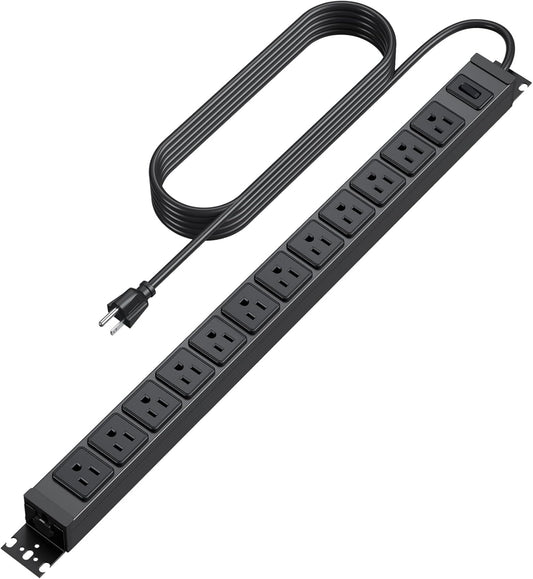 HHSOET 360° Rotating 12 Outlet Mountable Power Strip, Metal Gaming Table Mounted Outlet Strip, Heavy Duty Wall Mount Surge Protector with Switch, Works Great and Very Versatile, 6ft Power Cord.Black