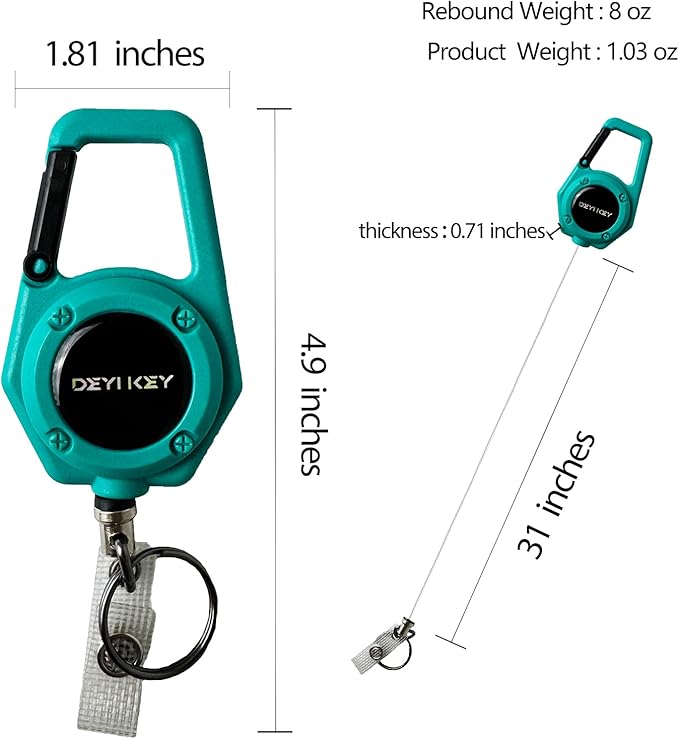 Retractable Keychain Heavy Duty, Multitool Carabiner Badge Holder, Retractable Keychain Clip Id Holder, Tactical ID Badge Reel with 29.5" Steel Retractable Cord, 2Pack Green