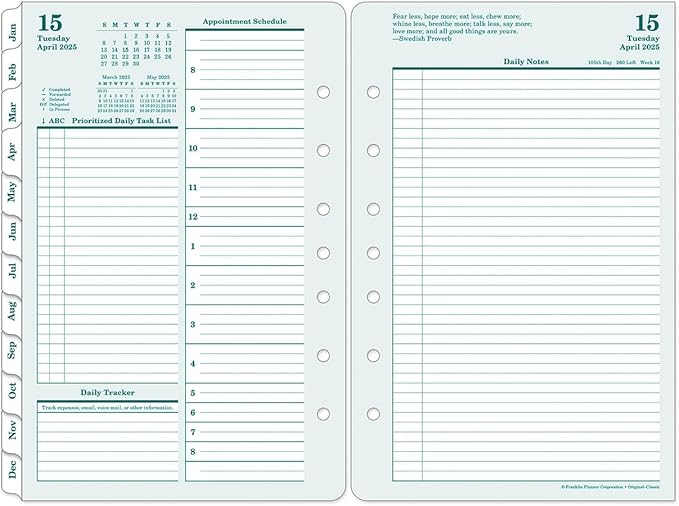 FranklinCovey - Original Two Page Per Day Ring-Bound Planner (Classic, Apr 2025 - Mar 2026)
