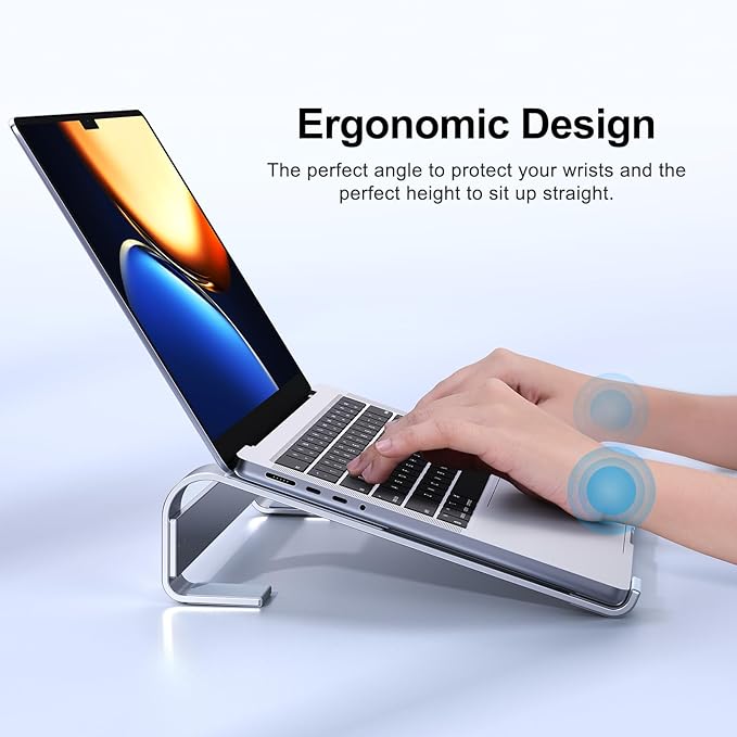 Laptop Stand for Desk, Aluminum Laptop Cooling Stand, Ergonomic Computer Stand for Laptop, Laptop Riser Compatible with for MacBook Pro/Air, Dell, HP, Lenovo, 10-17.3'', Silver
