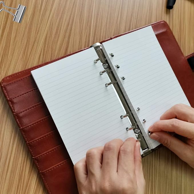 A6 Lined Paper for Filofax Personal Binder Planner, White 100gsm Ruled Pages, 6 Hole Punched, 100 Sheets/200 Pages, 3.75 x 6.75 Inch