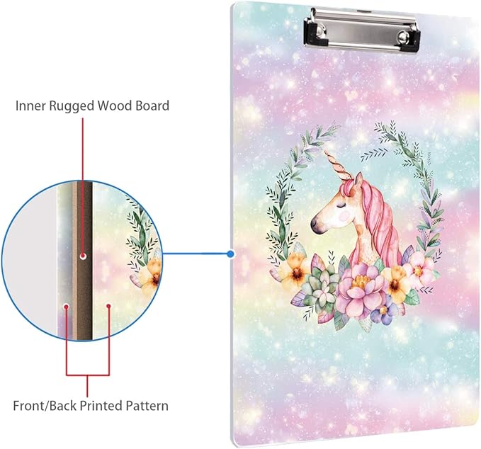 WAVEYU Cute Clipboard Hardboard for Kids Teens, Decorative Pink Clipboard with Low Profile Clip Chic Designed for Students Classroom School and Office Use, Cute(12.5"x9")