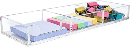 Clear Acrylic Sticky Note Holder, 3in1 Self-Stick Memo Pad Dispenser for Office Home School Post Bank Desk Supplies (DP007)