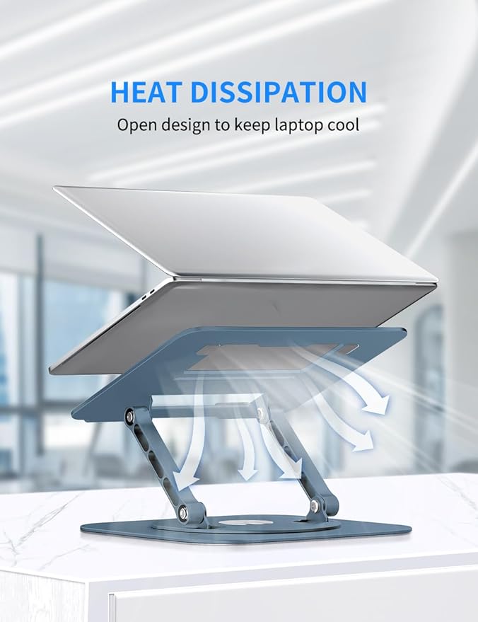Adjustable Laptop Stand with 360 Rotating Base, Computer Stand for Laptop Ergonimic Foldable Laptop Riser for Desk Compatible with MacBook Pro/Air Notebook up to 16 Inches, Navy