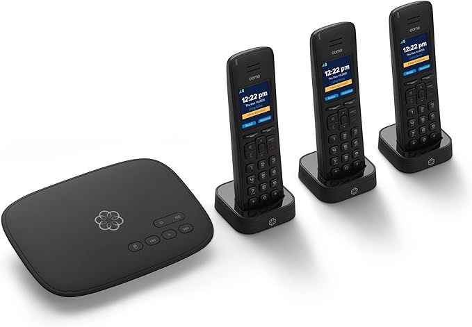 Ooma Telo VoIP Home Phone with 3x HD3 Handset, Black (TELO3HD3)