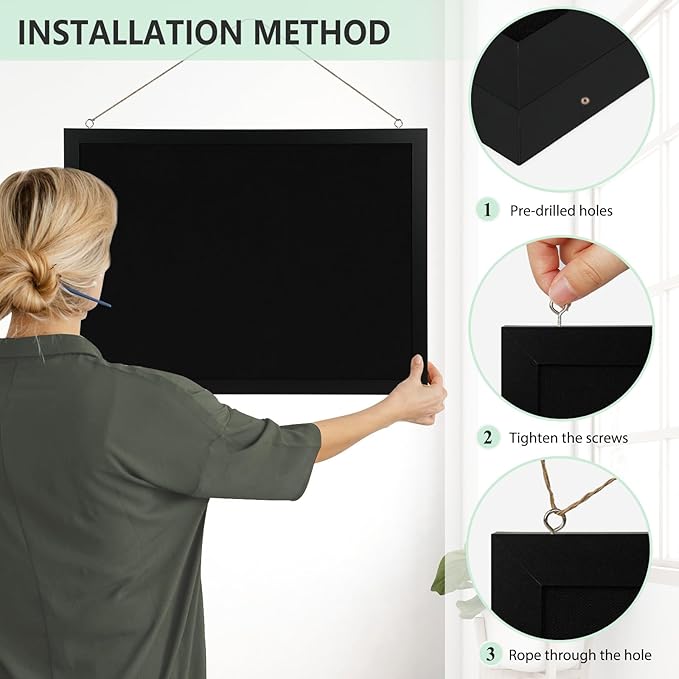 Large Cork Board Double-Sided Bulletin Board with Linen 30"x 20", Black Cork Boards for Walls Wood Frame Hanging Pin Board, Cork Board for Office Home School 1-Pack
