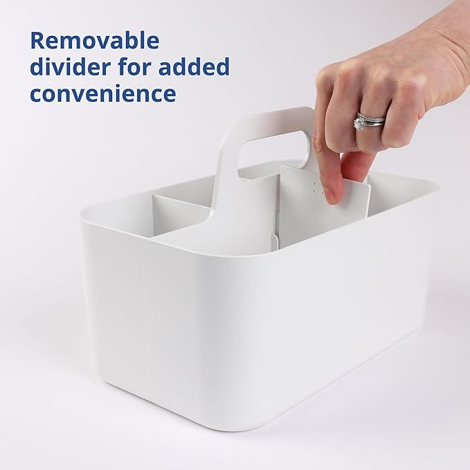 BLUE GINKGO Stackable Organizer Caddy – Korean-Made Portable Tote for Bathroom, Office, Crafts, or School Supplies (Rectangle, White)