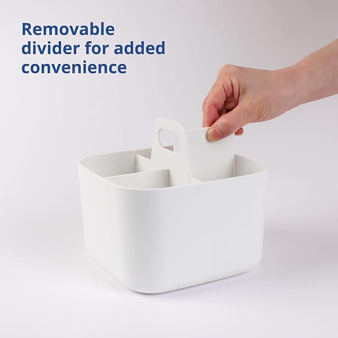 BLUE GINKGO Stackable Organizer Caddy – Korean-Made Portable Tote for Bathroom, Office, Crafts, or School Supplies (Square, White)