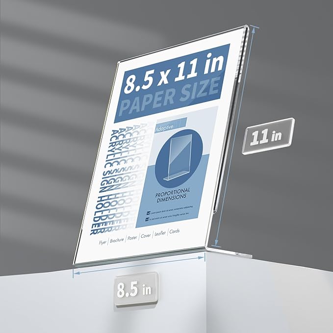 NIUBEE 24 Pack Acrylic Sign Holder 8.5 x 11 Inches Slanted Back, Clear Plastic Sign Holder Paper Display Table Stand for Office, Store, Restaurant
