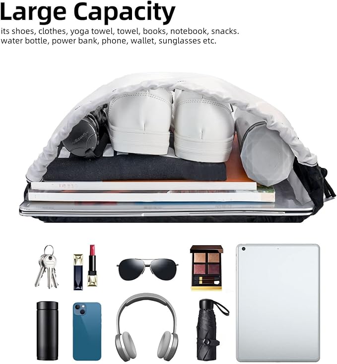 Drawstring Bags Initial Drawstring Backpack Sackpack Black Draw String Cinch Bags for Sports, Gym, Travel, Swimming, Beach, Camping, Rainbow Letter R