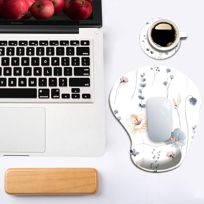 Ergonomic Mouse Pad with Wrist Support and Coaster,Mouse Pads with Non-Slip PU Base for Home Office Working Studying Easy Typing & Pain Relief Beautiful Plants
