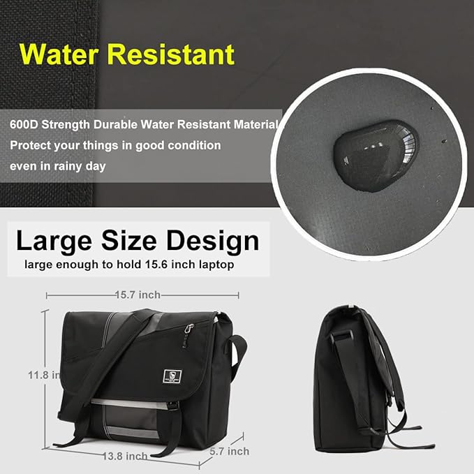 OIWAS Laptop Messenger Bag for Men Crossbody 15.6 Inch Satchel Bag Men Shoulder Bags Briefcase Computer Bag Large Work Travel College Black