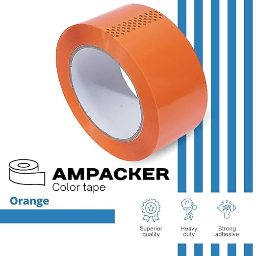 Heavy Duty Packaging Color Tape for Shipping,Packing and Moving 3" Wide x 2.0 Mil Thick -110 Yrd Roll -Acrylic Adhesive Tape for Box Sealing. (1 Roll, Orange, 3" Wide x 110 yds)