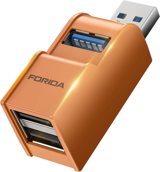 FORIDA 3 Ports USB 3.0 Adapter, USB Hub with 1 USB 3.0 and 2 USB 2.0 Ports, Portable USB Port Splitter for Keyboard, Mobile Hard Disk, U Disk, Camera, Mouse, etc (Orange)