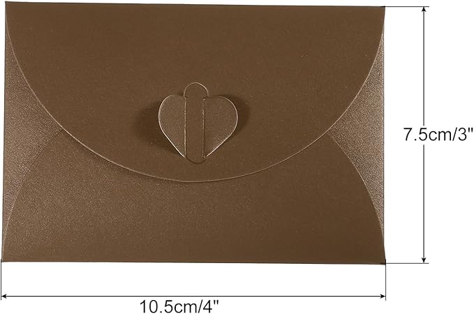 PATIKIL Gift Card Envelopes, 12 Pack Heart Shaped Clasp Small Gift Cards Holder Mini Envelope for Birthdays Weddings, Brown