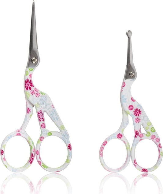 Stork Bird Rounded Safety Tip Embroidery Craft Stainless Steel Crane Scissors - White - 6 Pairs