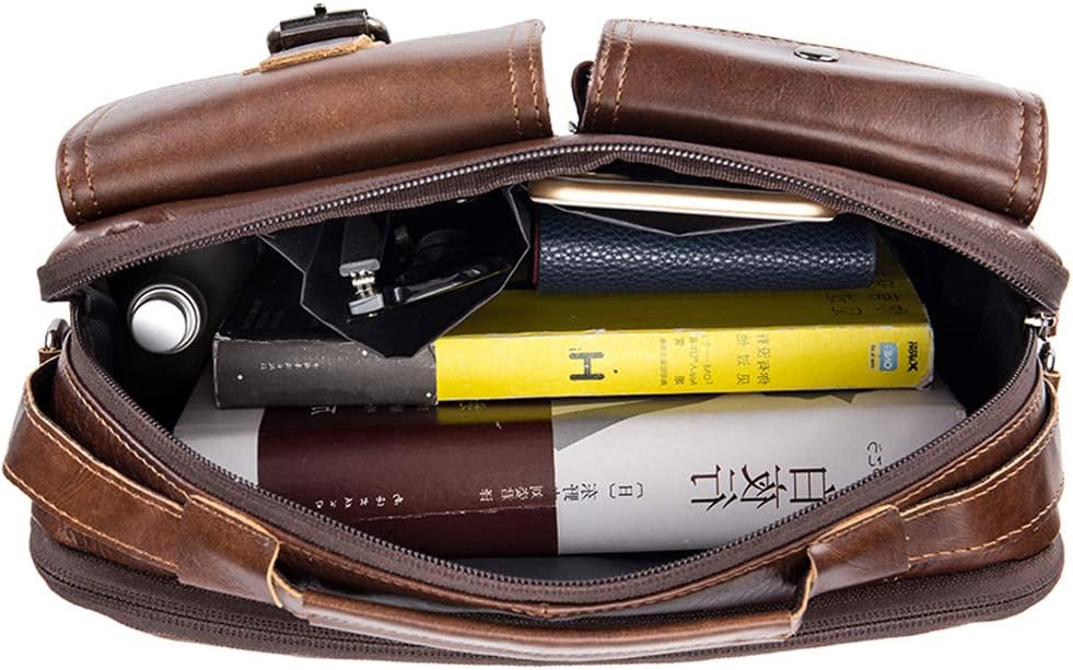 Hebetag Small Leather Sling Shoulder Bag Messenger Pack for Men Women Outdoor Travel Business