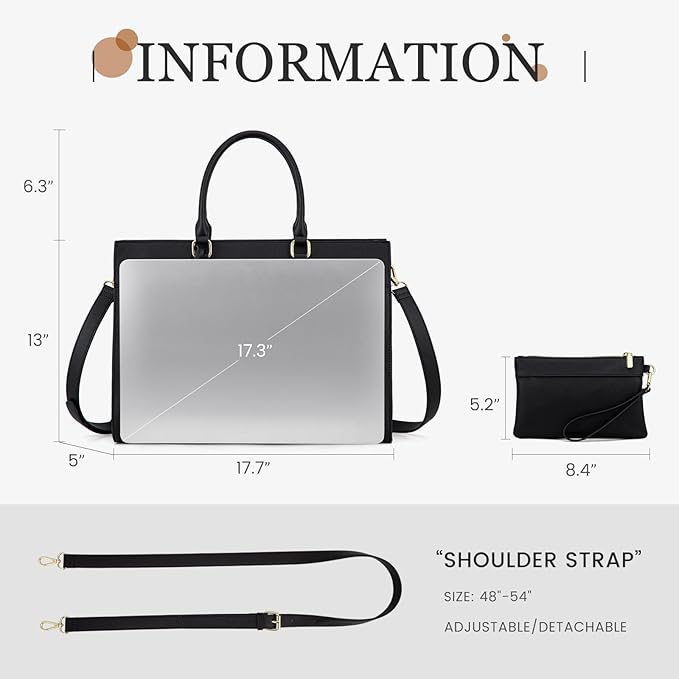 LOVEVOOK Laptop Bag for Women, 17.3 inch Laptop Tote Computer Briefcase for Work Large Waterproof Handbag Professional Shoulder Bag for Women Business Office