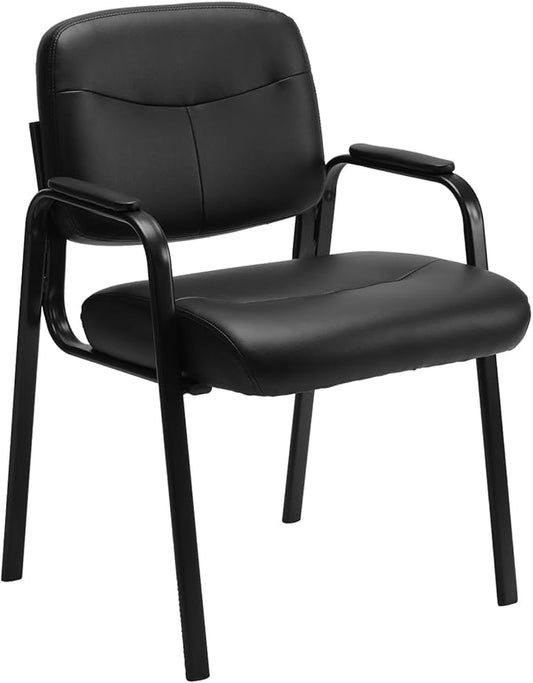 Sweetcrispy Office Guest Chair, Leather Stationary Waiting Room Chairs No Wheels with Padded Arms for Elderly Desk Conference Room Lobby Table Side Salon