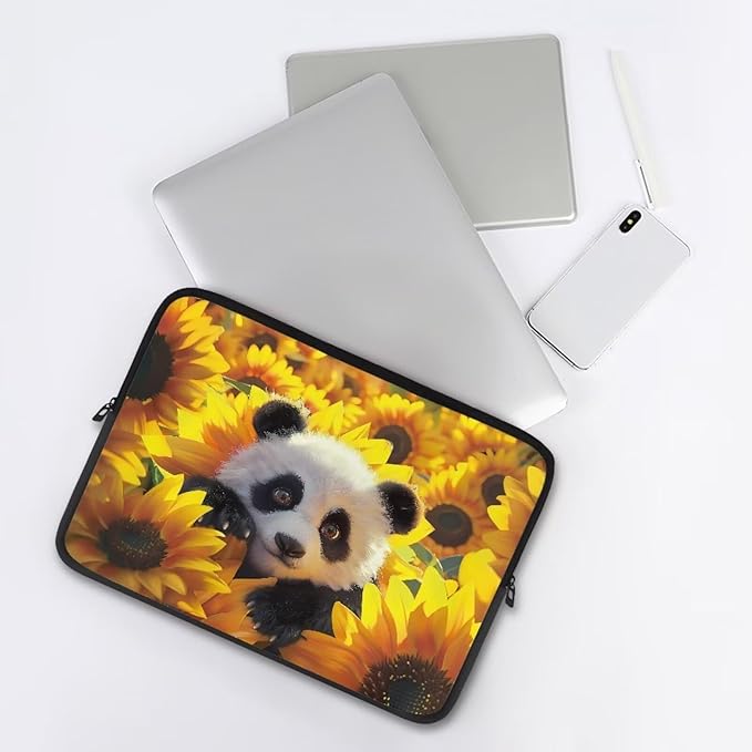 Sunflower Panda Printed Laptop Briefcase for Women Men, Waterproof Laptop Case Bag Laptop Case for 12 Inch, Lightweight Computer Carrying Cover with Zipper for Office Business Traveling