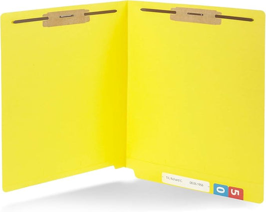 50 Yellow End Tab Fastener File Folders - Reinforced Straight Cut Tab - Durable 2 Prongs Designed to Organize Standard Medical Files, Receipts, Office Reports, and More - Letter Size, Yellow, 50 Pack