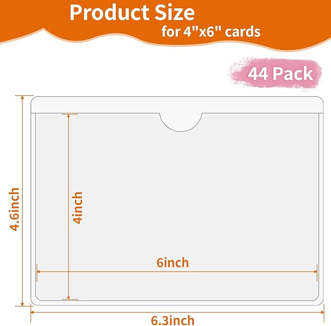 44 Pack Clear Adhesive Pockets, Bin Labels for Storage Bins, 4x6 Inch, Plastic Storage Tote Labels