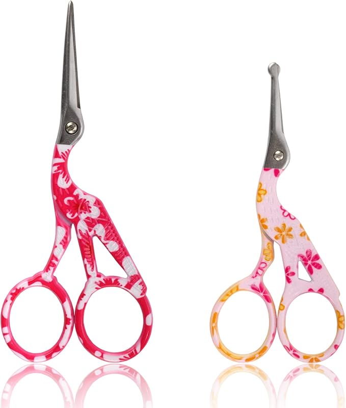 Stork Bird Rounded Safety Tip Embroidery Craft Stainless Steel Crane Scissors - Assortment B - 2 Pairs