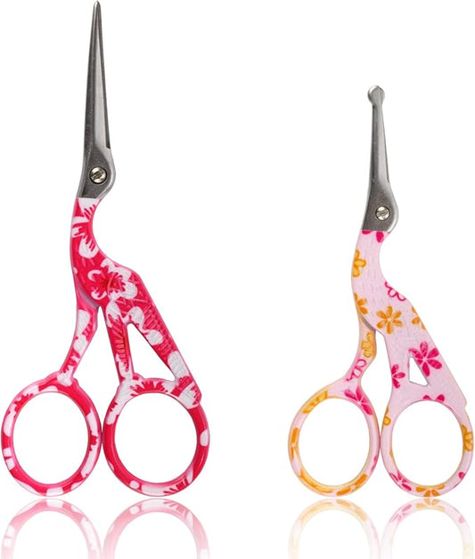 Stork Bird Rounded Safety Tip Embroidery Craft Stainless Steel Crane Scissors - Assortment B - 2 Pairs