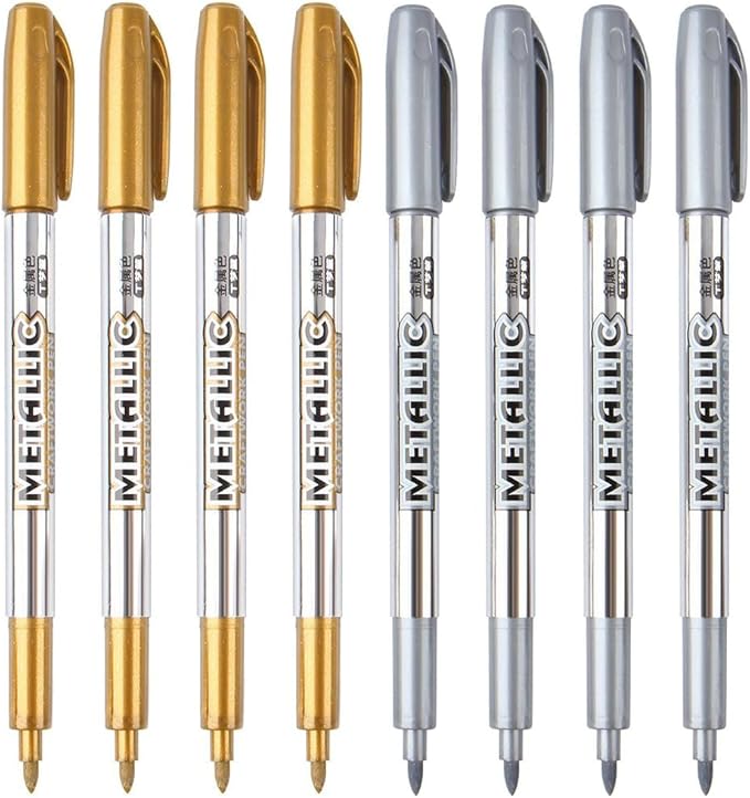 Dyvicl Metallic Markers Pens - Silver and Gold Paint Pens for Black Paper, Glass, Rock Painting, Halloween Pumpkin, Card Making, Scrapbook Album, Christmas DIY Art Craft Kid, Set of 8