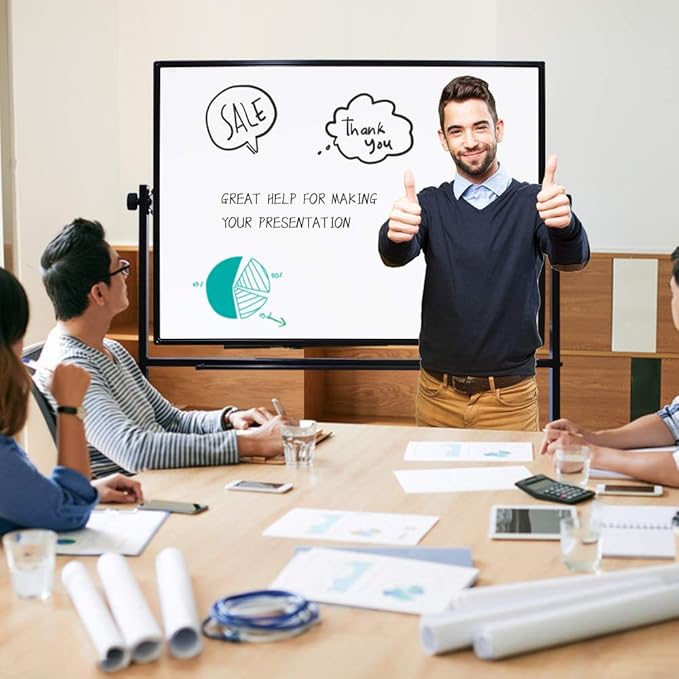 XIWODE Double-Sided Magnetic Dry Erase Board，36 X 24 Inch Mobile Whiteboard on Wheels with Rolling Stand, Black Aluminum Frame