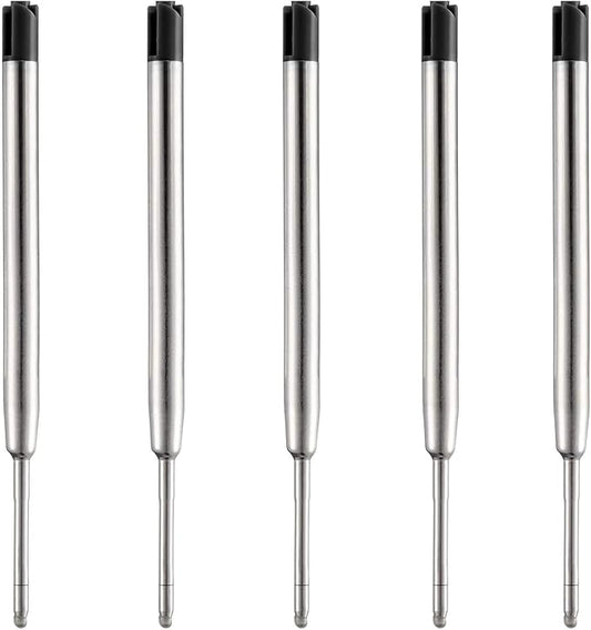 DunBong Pen Refills, Black Ink Refill Pack of 5, Replaceable Ballpoint Pen Refills, Medium Point Metal Refill (Black)