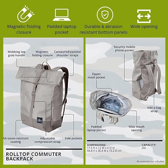 Skyway Luggage Rainier Rolltop Commuter Casual Daypack for Work or Hiking, Eco-Friendly, Made of 100% rPET Travel Laptop Bag for Women & Men, 20L, Moab Red
